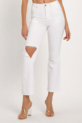 RISEN Women's Full Size Distressed Cropped Straight Jeans - Trendy, Comfortable Denim
